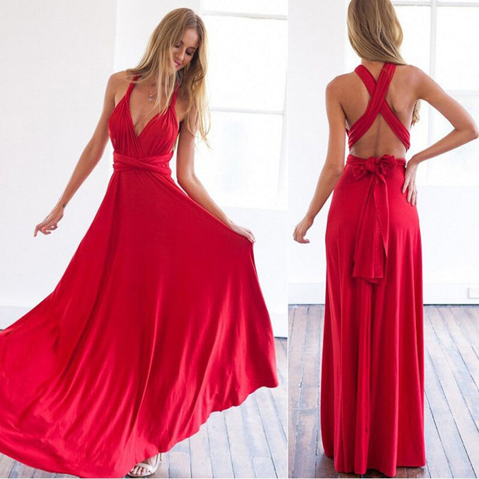 Convertible Boho Maxi Club Red Dress