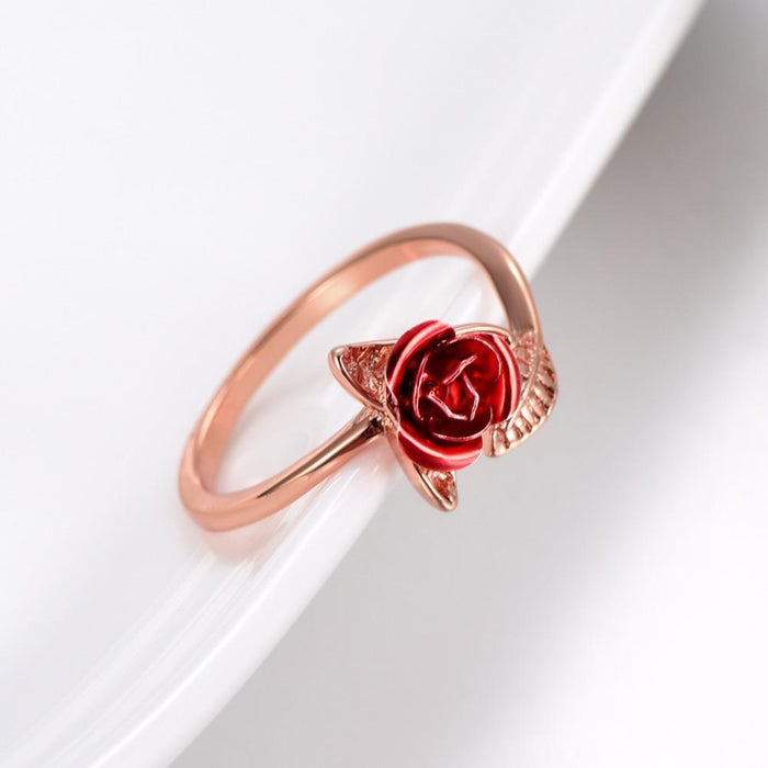 Red Rose Resizable Leaf Ring