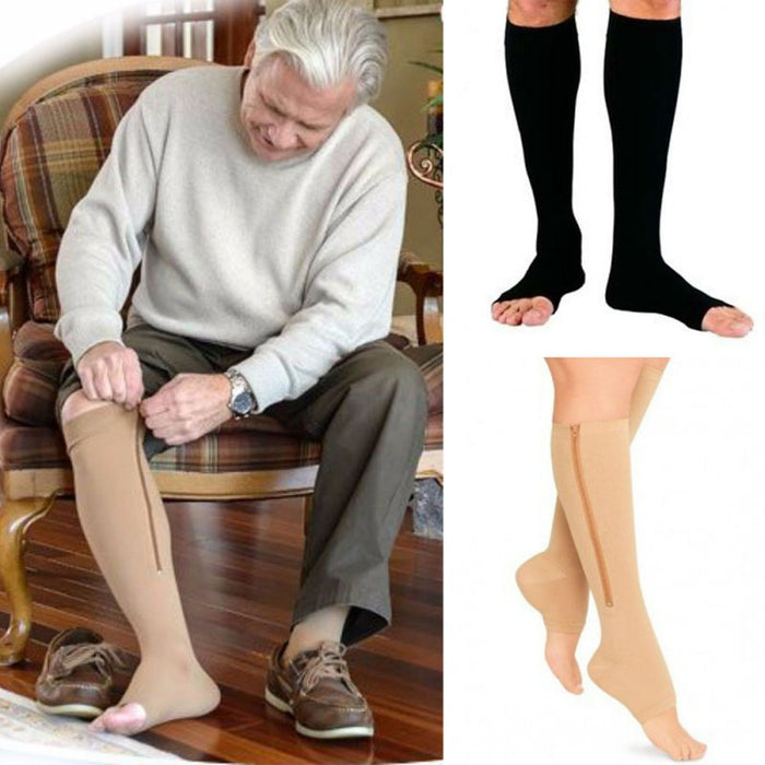 Zipped Open Toe Compression Socks