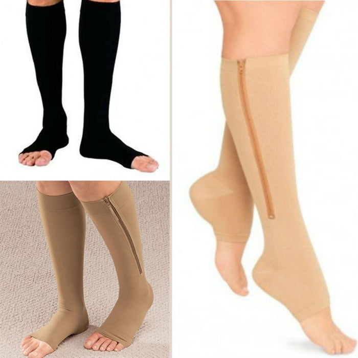 Zipped Open Toe Compression Socks