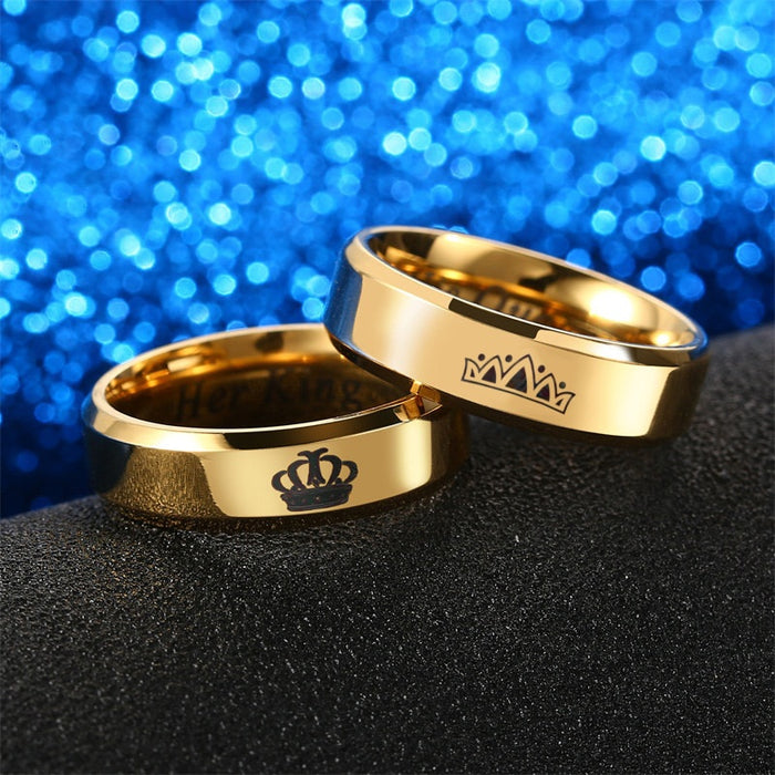 Her King His Queen Couple Rings Gold Crown Rings